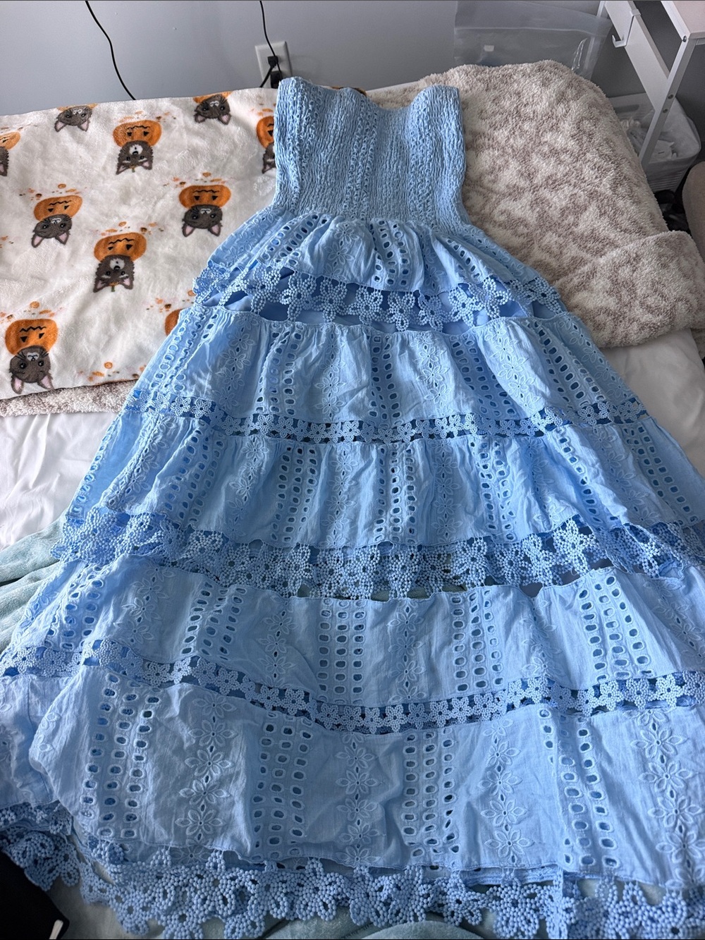 Light Blue Eyelet Tiered Dress